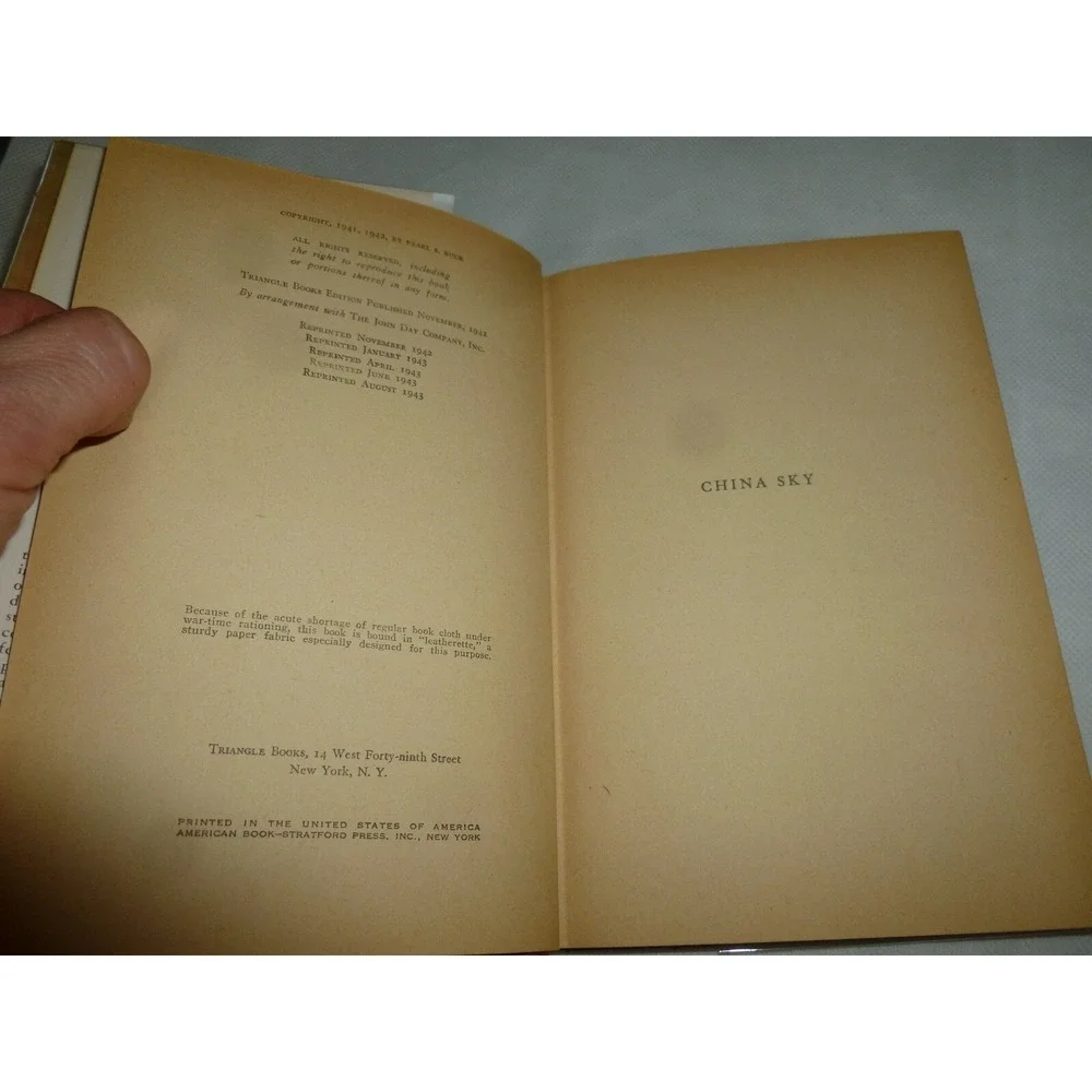 China Sky by Pearl S. Buck 1943 Triangle Books‎ Hardcover DJ Vintage WWII